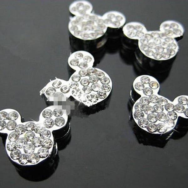 8mm Silver tone Lovely Mickey Mouse Slider Spacer Beads Pendant Charm/Finding,Dotted Around Rhinestone, Bracelet  Charm,Necklace Pendant