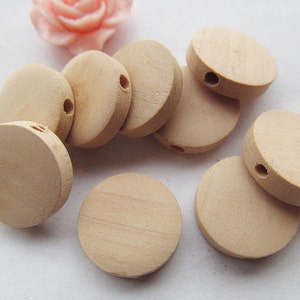 15mm Unfinished Thick Flat Circle Round Discs Natural Wood Spacer Beads Pendant Charm Findings,Hole through,DIY Accessory image 2