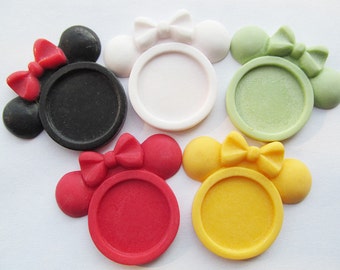 5 colors Round Flatback  Resin Bowtie Mickey Charm Finding,Filigree Border Base Setting Tray, for 25mm Picture/Cabochon/Cameo,DIY Accessory