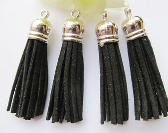 59mm Vintage AGolden/Silver tone Plastic Caps Handbag Tassels,Korean Fleece Suede Cord,Chamois Macrame Bag Component Pendant Charm