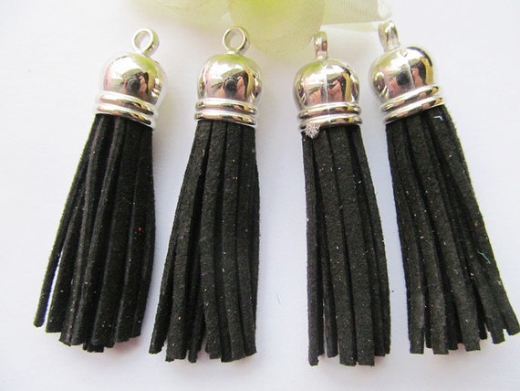 59mm Vintage AGolden/Silver tone Plastic Caps Handbag Tassels,Korean Fleece Suede Cord,Chamois Macrame Bag Component Pendant Charm