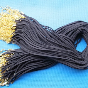 3mm 17-18inch Adjustable Black  Korea Faux Suede Leather Necklace Cord String Rope,1.8inch Golden Extender Chain,12x7mm Golden Lobster Clasp