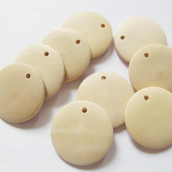 25mmx4.50mm Unfinished Large Heavy Flat Circle Round Discs Natural Wood Pendant Charm,One hole,DIY Accessory Jewellry Making