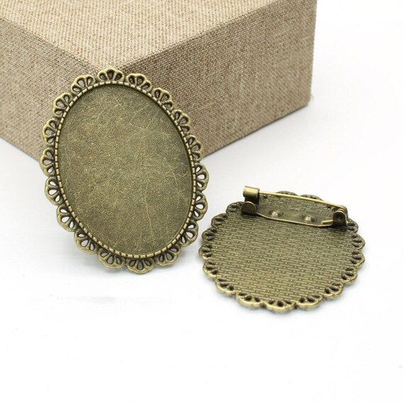 ゴールド　ブローチ Light Gold/silver/bronze Handmade Oval Flower Lace Border