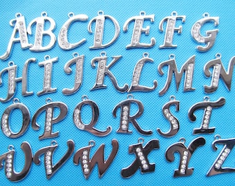 Large Silver tone/White K  Alphabet Letter Pendant Charm/Finding,Bestridden White Rhinestone,DIY Accessory Jewellry Making