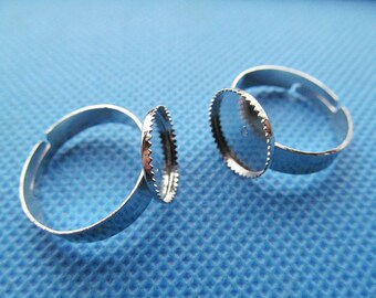 Plata tono antiguo bronce ajustable anillo en blanco, dientes frontera frontera, redondo Base ajuste bandeja encanto/hallazgo, caben 12mm camafeo de cabujón de imagen