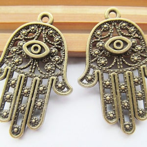 28.10mmx42mm Vintage Antique Silver tone/Antique Bronze Filigree The hand of Fatima Hamsa with Eye Pendant Charm/Finding,fit cabochon