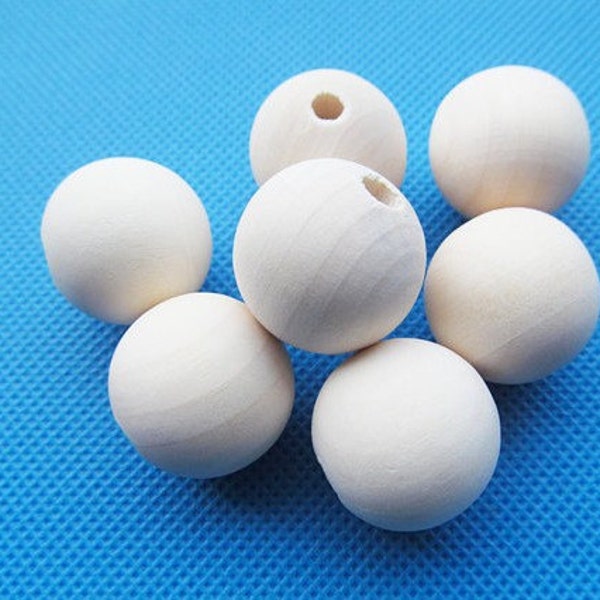 20mm Unfinished Round Ball Natural Wood Spacer Beads Charm Finding ,Hole Middle,DIY Accessory Jewelry Making