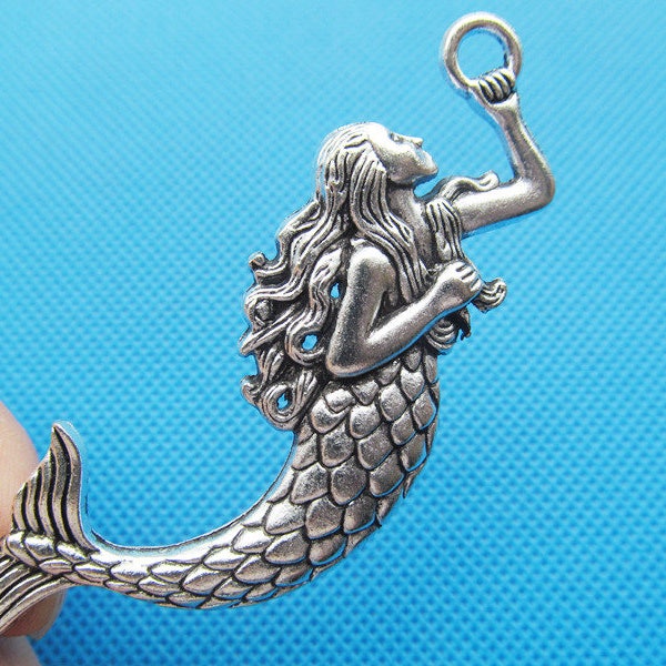 42mmx76mm Antique Silver tone/Antique Bronze Mermaid Fish Pendant Connector Charm/Finding,DIY Accessory Jewelry Making