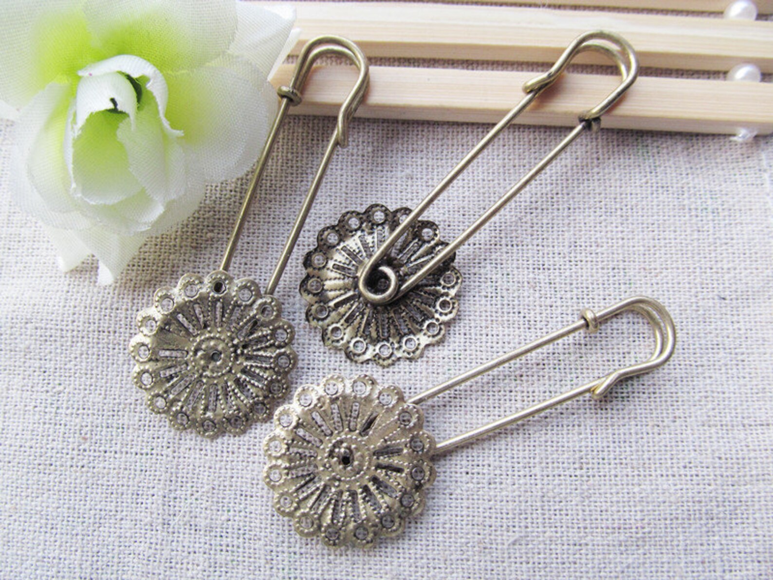 Antique Bronze Safety Pin Brooch Breastpin Etsy