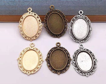 8 Colors KC Gold/Antique Silver tone/Antique Bronze Oval Base Setting Tray Bezel Pendant Charm/Finding,fit 13mmx18mm Cabochon/Picture/Cameo