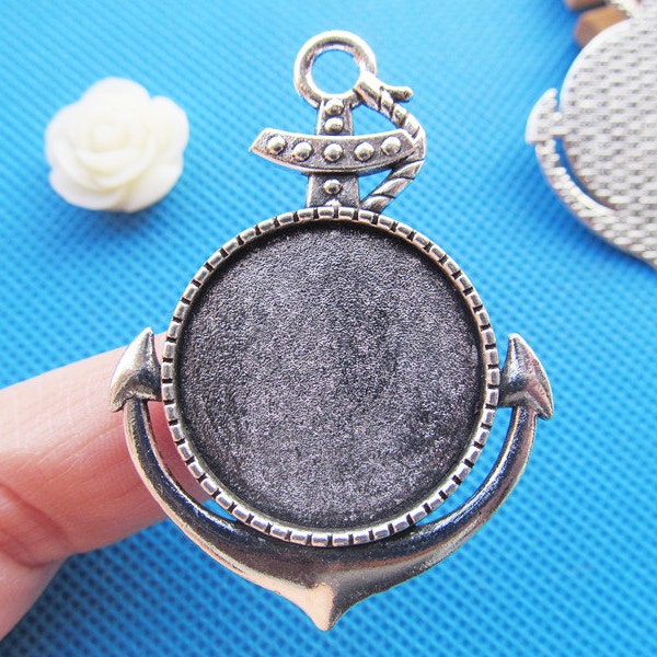 Antique Silver tone/Antique bronze Anchor Base Setting Tray Bezel Pendant Charm/Finding,Fit 25mm Round Cabochon/Cameo,DIY Accessory