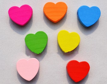 18mm Colorful Thick Flat Heart Discs Wood Spacer Beads Pendant Charm Findings,Holes through,DIY Accessory