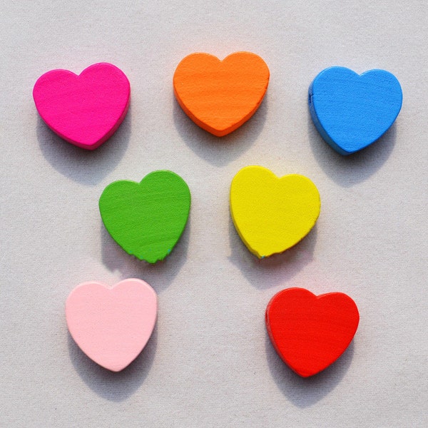 18mm Colorful Thick Flat Heart Discs Wood Spacer Beads Pendant Charm Findings,Holes through,DIY Accessory