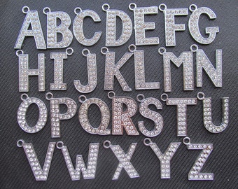 Large Silver tone/White K  Alphabet Letter Pendant Charm/Finding,Bestridden White Rhinestone,DIY Accessory Jewelry Making