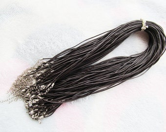 1.5mm Adjustable Black/Brown Genuine Leather Cord Rope String Beading Pendant Charm Necklace,1.8inch Extender Chain,12mmx7mm Lobster Clasp