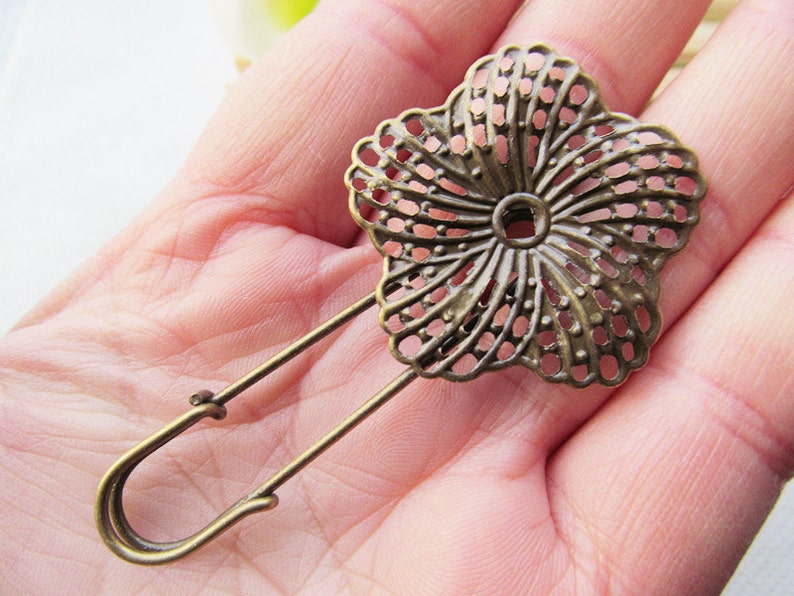 Antique Bronze Safety Pin Brooch Breastpin Etsy
