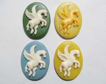 30mmx40mm 4 colori ovale con retro piatto in resina a rilievo cavallo unicorno cabochon cammeo ricerca di fascino, adatta base impostazione vassoio lunetta, accessorio di gioielli fai da te