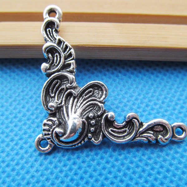 28mmx40mm Antique Silver tone Filigree Flower Connector Pendant Charm/Finding,Three holes Connector,DIY Jewellry Accessory