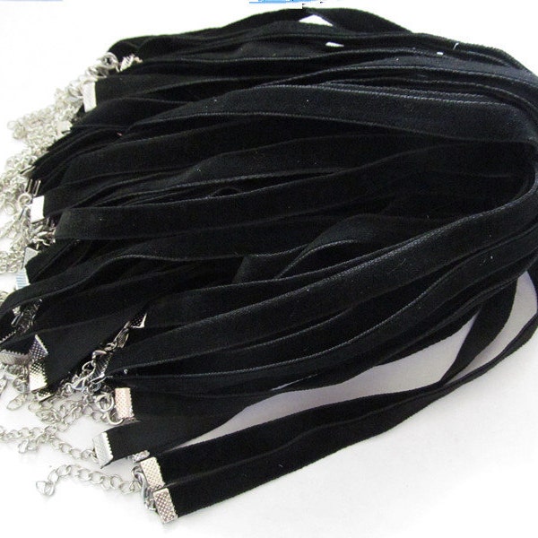 13inches Adjustable 10mm Flat Black Velvet Choker Cord String Rope Pendant Charm Necklace,DIY Beading Necklace,Tatto Choker Cord Necklace