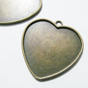 Antyczny odcień srebra/Antyczny brąz Serce Baza Ustawienie Taca Oprawa Zawieszka/Znalezisko, Pasuje 35 mm Kaboszon/Obraz/Kamea