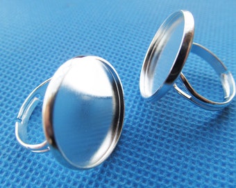 Tono plateado / Anillo en blanco ajustable de bronce antiguo, borde del anillo, ajuste de la base redonda Bandeja de encanto / hallazgo, ajuste de 20 mm Cabujón / Imagen / Cameo