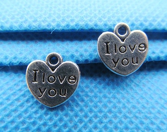 11mmx11mm Antique Silver tone/Antique Bronze I Love you Heart Letter Pendant Charm/Finding,DIY Accessory Jewellery Making
