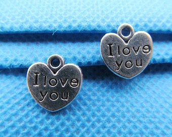 11mmx11mm Antique Silver tone/Antique Bronze I Love you Heart Letter Pendant Charm/Finding,DIY Accessory Jewellery Making