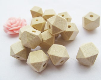10mm Unfinished Faceted Natural Wood Spacer Beads Charm Finding,14 Hedron Geometricf Figure Wooden Beads,DIY Accessory