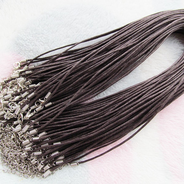 1.5mm Black /Brown Waxed Cotton Necklace Cord String Rope,1.8inch Extender Chain,12mmx7mm Lobster Clasp, DIY Jewelry Beading Cord