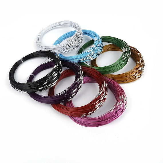 18 inches 12 Colors Round Stainless Steel Memory Wire Necklace Chain Hoop Chocker,1mm With Twist Clasp /Screw Clasp ,DIY Accessory