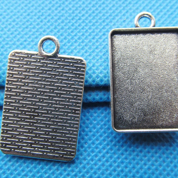 Antique Silver tone/Antique Bronze Rectangle/Square Frame Base Setting Tray Bezel Pendant Charm/Finding,fit 18mmx25mm Cabochon/Picture/Cameo