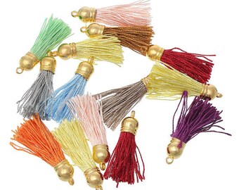 45mm Golden Plastic Caps Handbag Tassels,DIY Accessories,Colorful Silk Cord,Chamois Macrame Bag Component