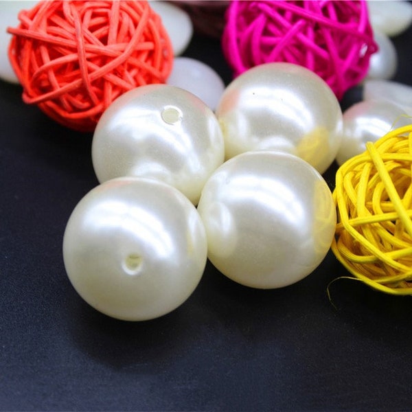 25mm Beige/White ABS Resin Faux Shell Pearl Spacer  Beads,DIY Beads,Bracelet  & Necklace Beads,Jewelry Making Beads