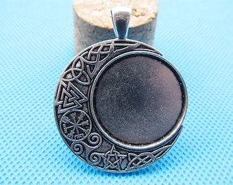 Antique Silver tone/Antique Bronze Filigree Moon Base Setting Tray Bezel Pendant Charm/Finding,fit 25mm Cabochon/Picture/Cameo,Big Bail Hook