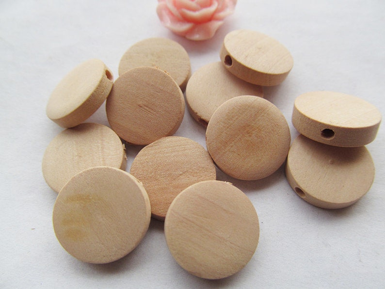 15mm Unfinished Thick Flat Circle Round Discs Natural Wood Spacer Beads Pendant Charm Findings,Hole through,DIY Accessory image 5