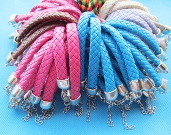 180mmX10mm 7 Colors Faux Braid Leather Bracelet Cord,1.8inch Extender Chain,12x7mm Lobster Clasp,DIY Accessory Jewelry Making