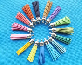 59mm Vintage Bronze/Silver tone/Gold Plastic Caps Handbag Tassels,Korean Fleece Suede Cord,Chamois Macrame Bag Component Pendant Charm