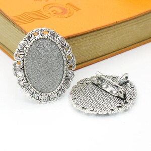 Handmade Bronze/Silver/Black Blank Flower Brooch/Breastpin Charm Finding,18mmx25mm Cabochon Base Setting,Clip Safety Pin/Brooch Backside