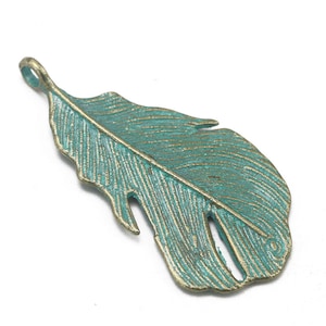24.56mmx46.88mm Antique Green Filigree Feather Pendant Charm/Finding,DIY Accessory Jewelry Making