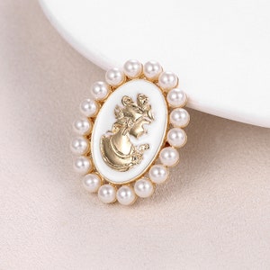 30mmx37mm KC Gold  Enamal Beauty Cameo ABS Pearl Oval Brooch Pendant Charm/Finding,DIY Accessory Jewelry Making