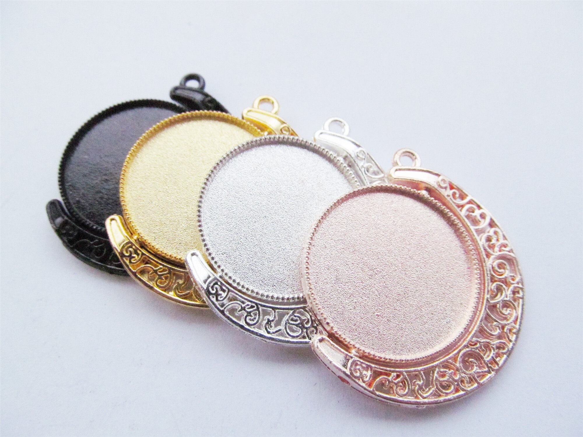 20pcs 8-25mm Double Circle Brass Pendant Trays,Pendant Blanks Bezel Base, Glass Cabochon Settings