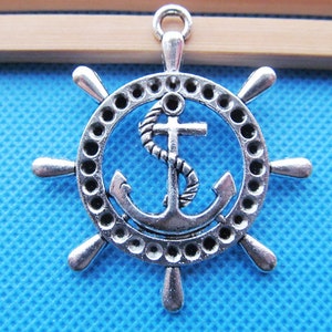 45mmx49mm Large Antique Silver tone Filigree Rope Chain Anchor Rudder Connector Pendant Charm/Finding,for Bracelet,DIY Jewellry Accessory