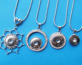 Silver tone Copper Snap Button Snake Chain Necklace,with Charm Finding,with 19mm Snap Chunks Button Cabochon,DIY Accessory Jewelry Making