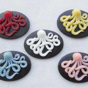 30mmx40mm 5 Colors Oval Flatback Resin  Relief Octopus Cabochon Cameo Charm Finding,Fit Base Setting Tray Bezel,DIY Jewellery Accessory