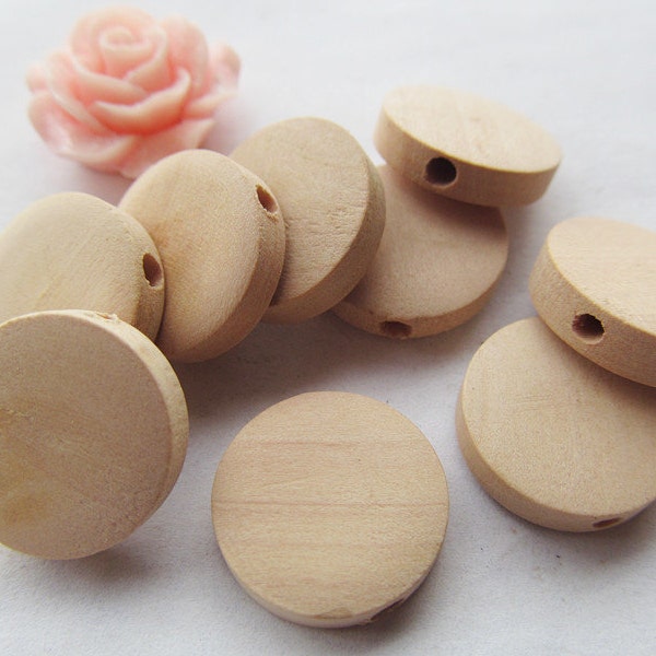 20mm Unfinished Thick Flat Circle Round Discs Natural Wood Spacer Beads Pendant Charm Findings,Hole through,DIY Accessory