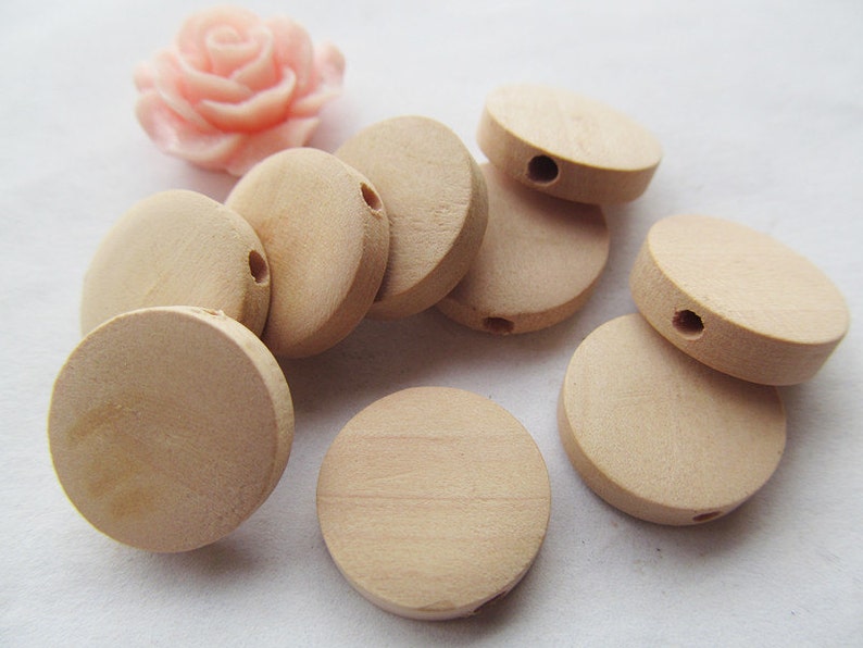 15mm Unfinished Thick Flat Circle Round Discs Natural Wood Spacer Beads Pendant Charm Findings,Hole through,DIY Accessory image 3