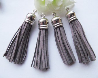 59mm Vintage Antique Bronze/Silver tone Plastic Caps Handbag Tassels,Korean Fleece Suede Cord,Chamois Macrame Bag Component Pendant Charm