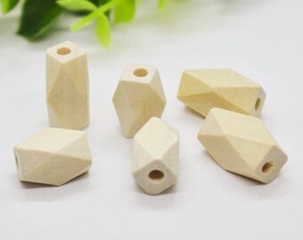 10mmx20mm Unfinished Faceted Natural Wood Spacer Beads,14 Hedron Geometricf Figure Wooden Beads Charm Finding,DIY Accessory