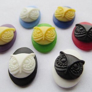 13mmx18mm Mixed Color Oval Flatback Resin Night Owl Cabochon/Cameo Charm/Finding,fit Base Setting Tray,Decoration Kit,DIY Accessory